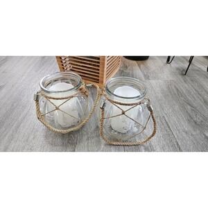 Glass rope candle lantern set of 2 home decor round clear glass
